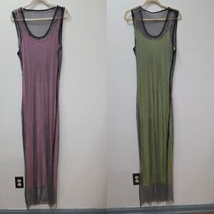 Fashion Nova Mesh Maxi Dress - Pink and Green